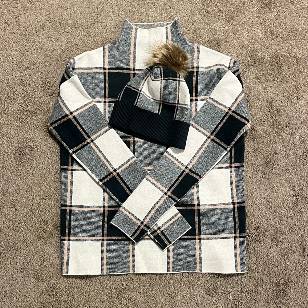 Tahari Plaid Long Sleeve Top - Black, Gray, Cream